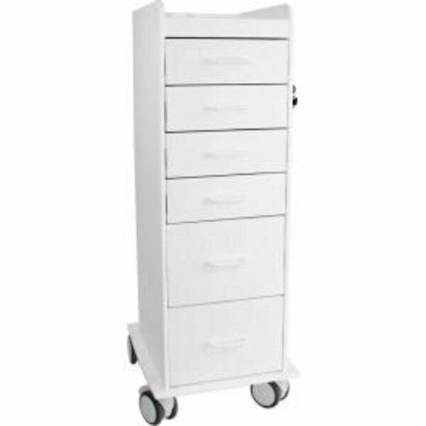 Trippnt Tall Locking 6 Drawer Medical Cart, White, 16inW x 19inD x 47inH 51033